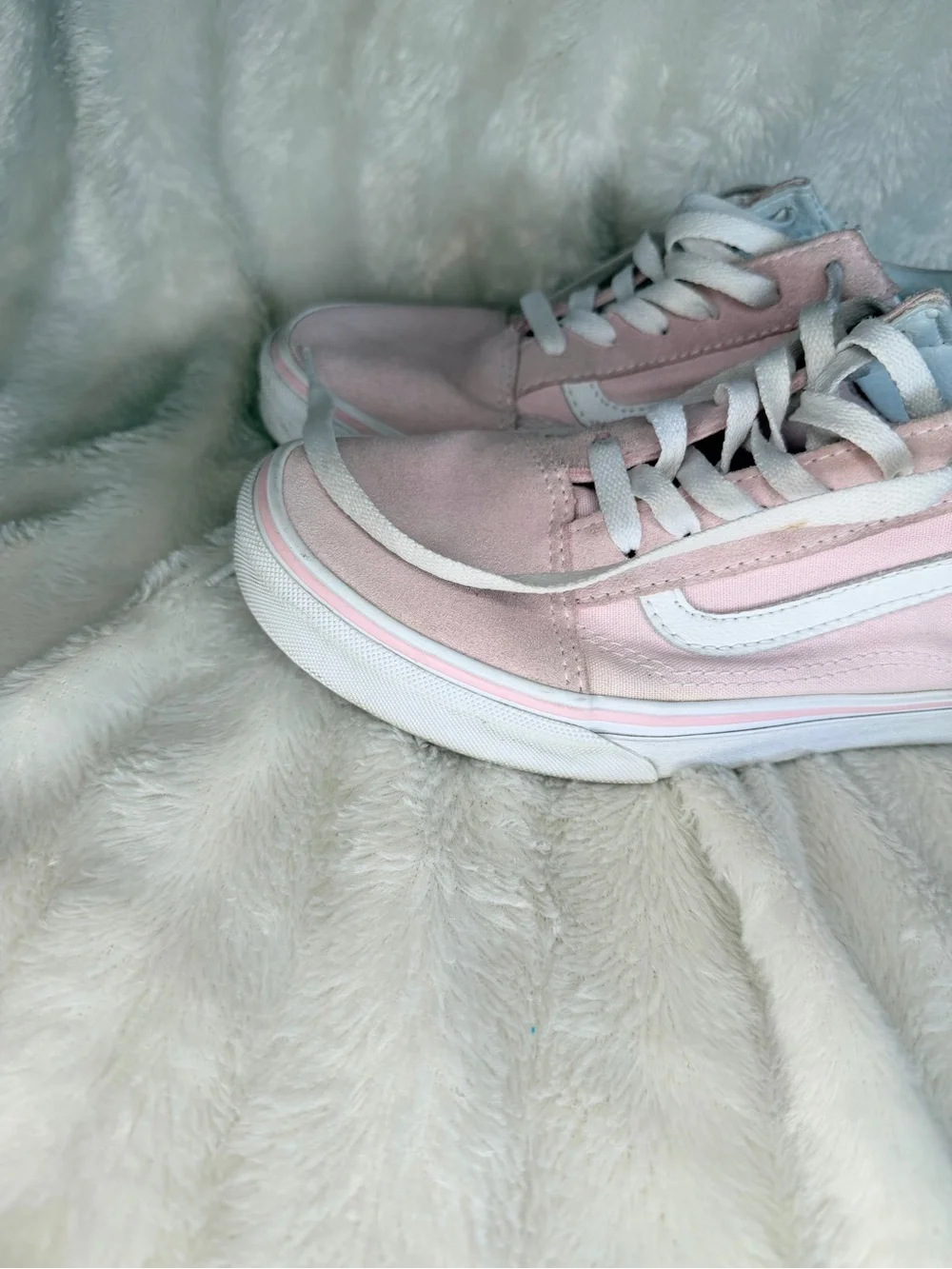 Vans Pink and White Low-Top Sneakers kids 6 or Women 7.5